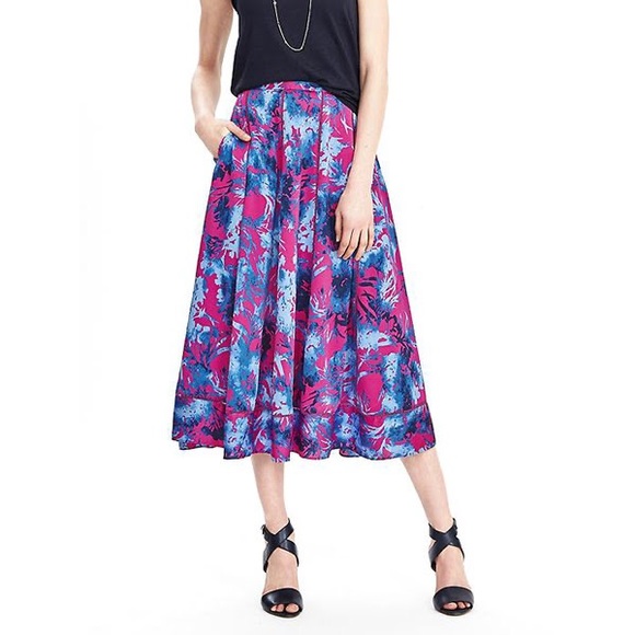 BANANA REPUBLIC • Bold Floral A Line Midi Skirt Pink/Blue Color Splash Size 2 - Picture 15 of 15